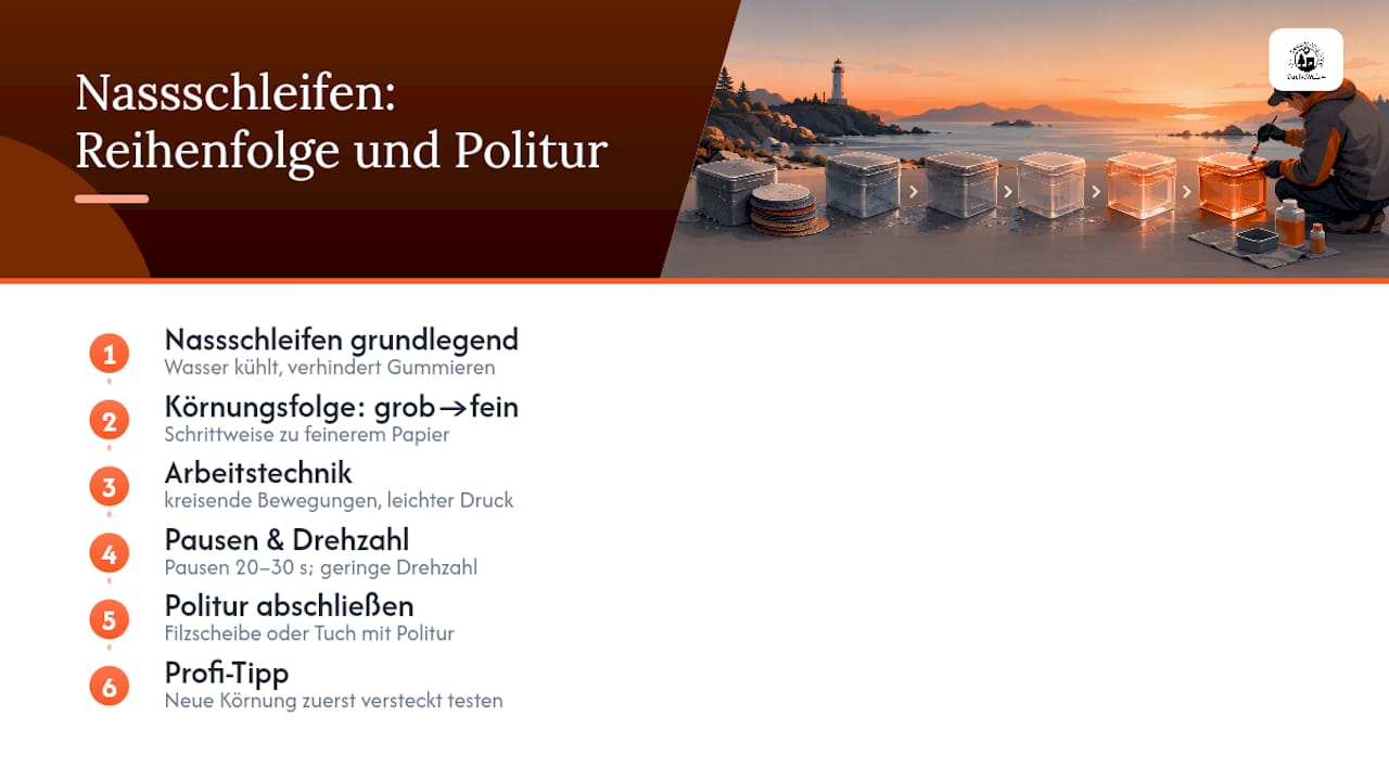 Diagramm zum Fortschreiten der Körnung beim Nassschleifen