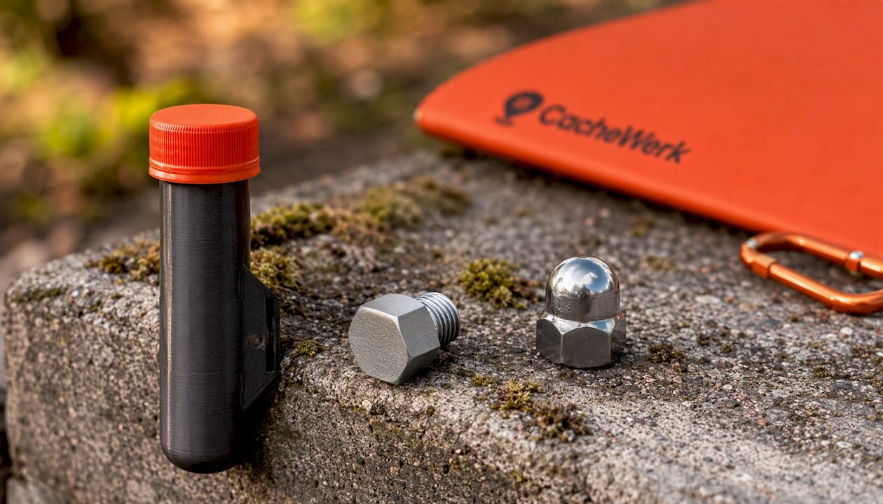 Geocaching PETling mit Magnethalter – Tarn- & Signalfarben | CacheWerk