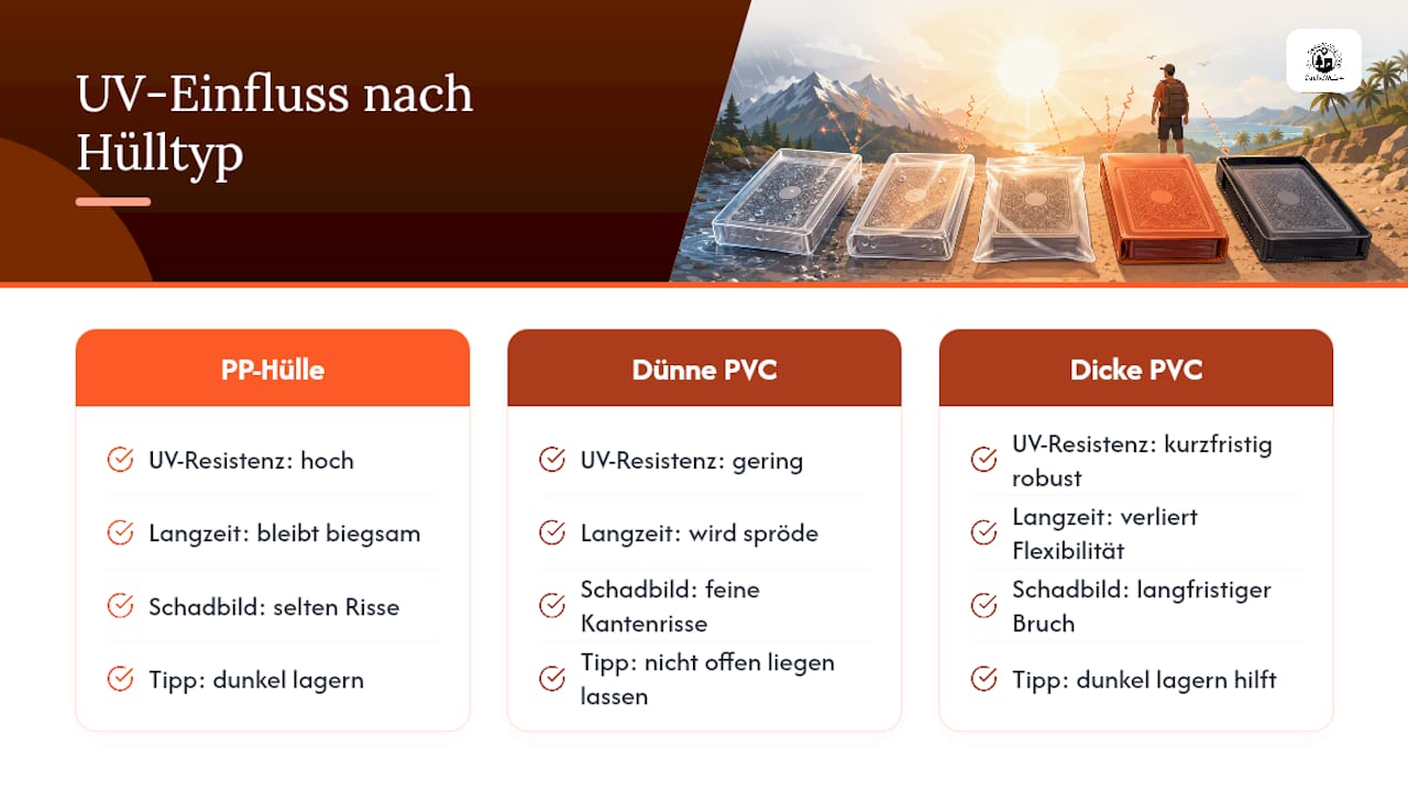 Wie stark schadet Sonneneinstrahlung Kartenhüllen im Freien? — overview diagram