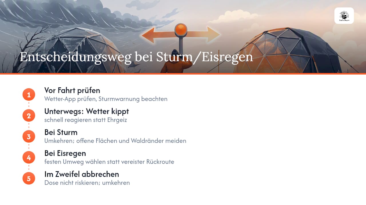 Wegentscheidung bei Sturm und Eisregen