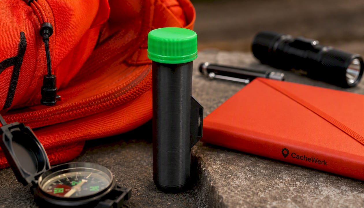 Geocaching PETling mit Magnethalter – Tarn- & Signalfarben | CacheWerk