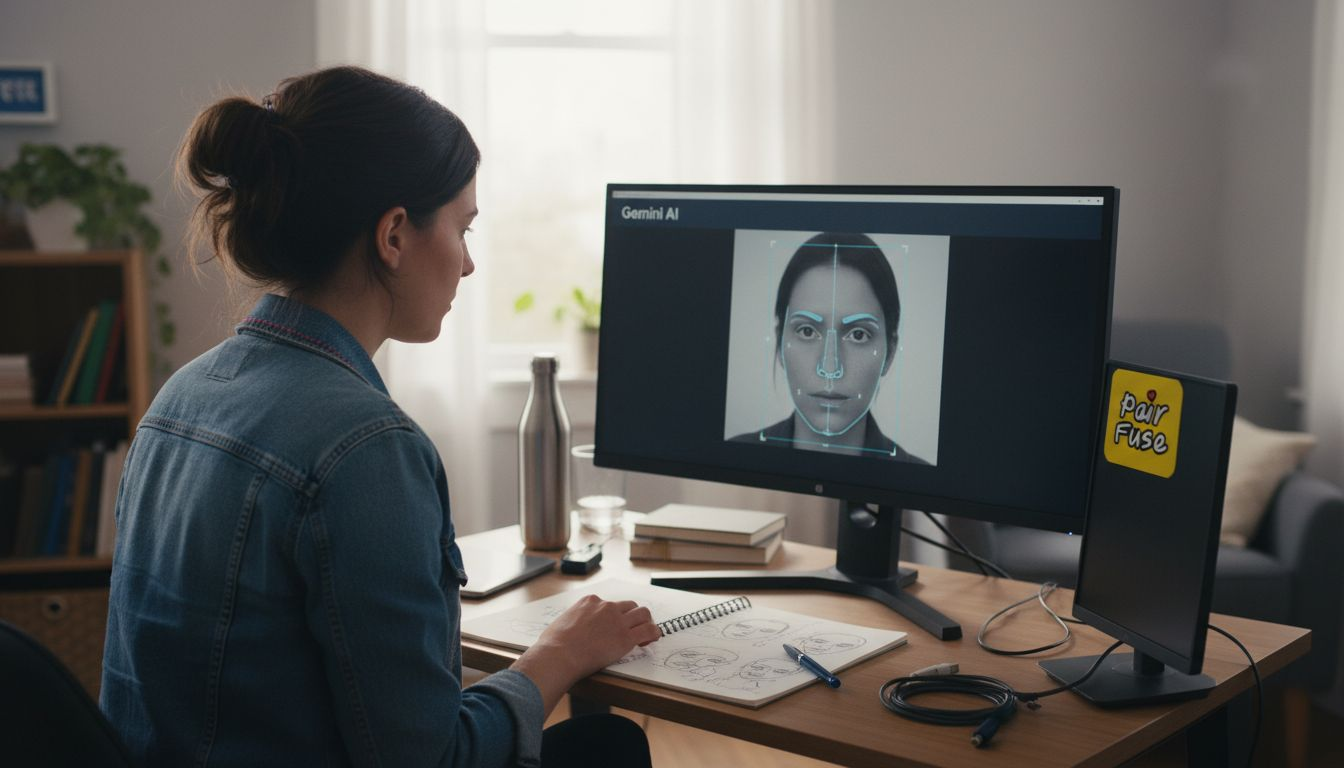 Engineer analyzing AI facial mapping results