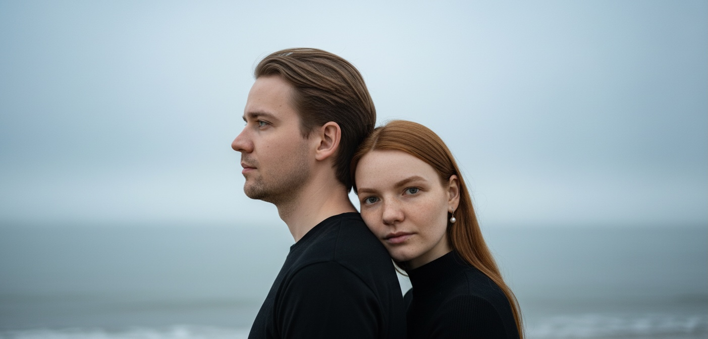 Woman edits AI portraits at sunny apartment table