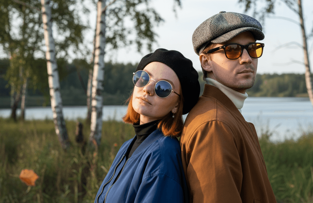 Couple sits during cinematic AI photoshoot