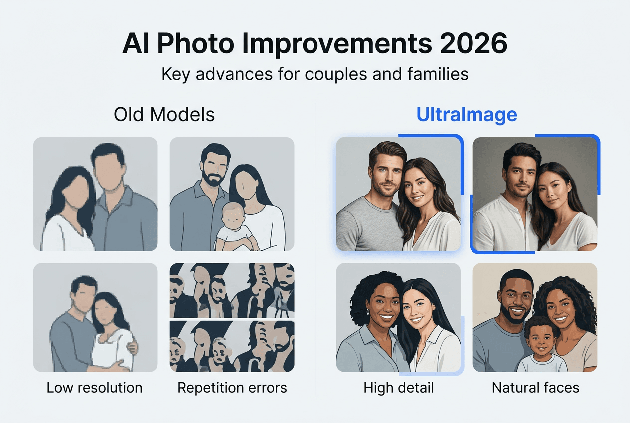 Infographic contrasting old and new AI photo models