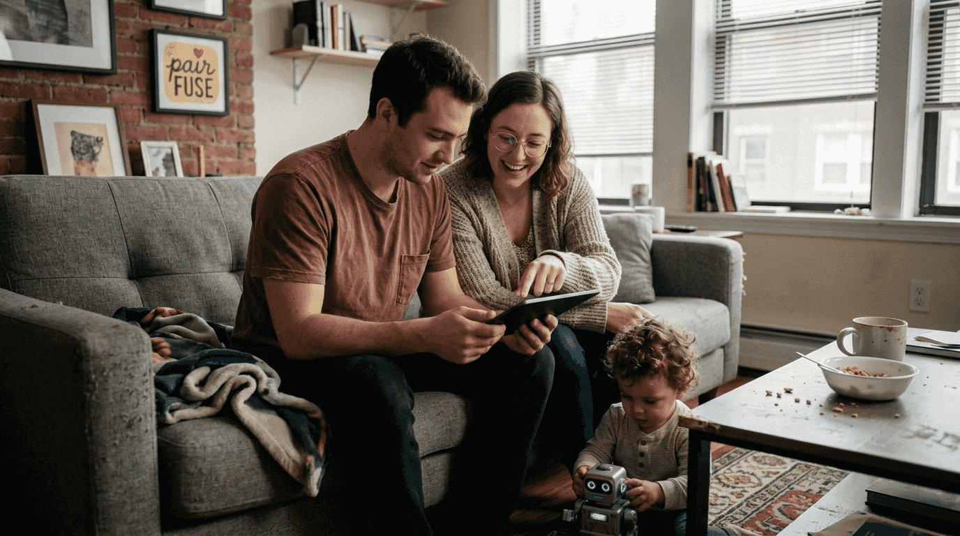 Family creating AI-generated photos together