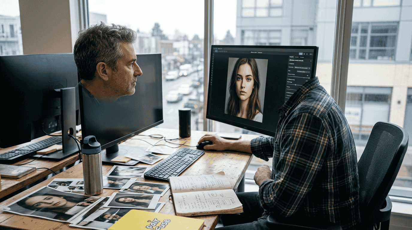 Person using diffusion model portrait tools