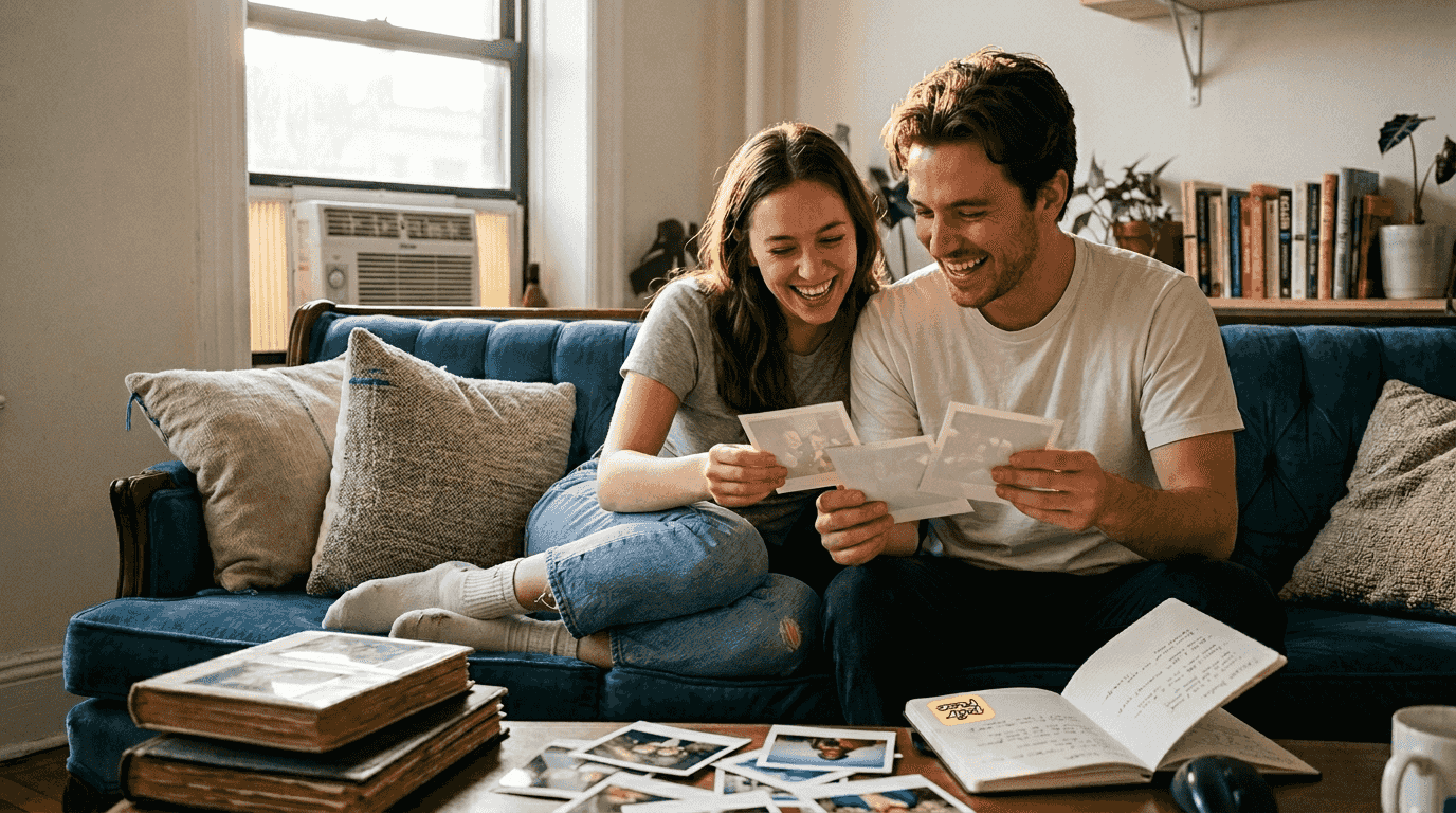 Couple reviews AI photo prints together