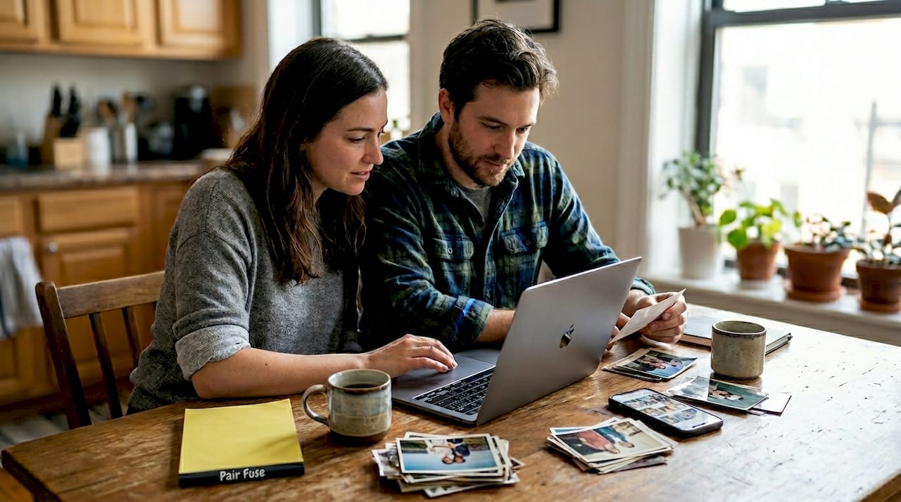 Couple selecting photos for AI workflow