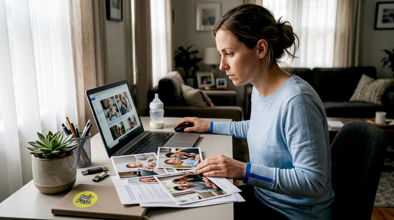 Woman reviewing AI generated baby photos