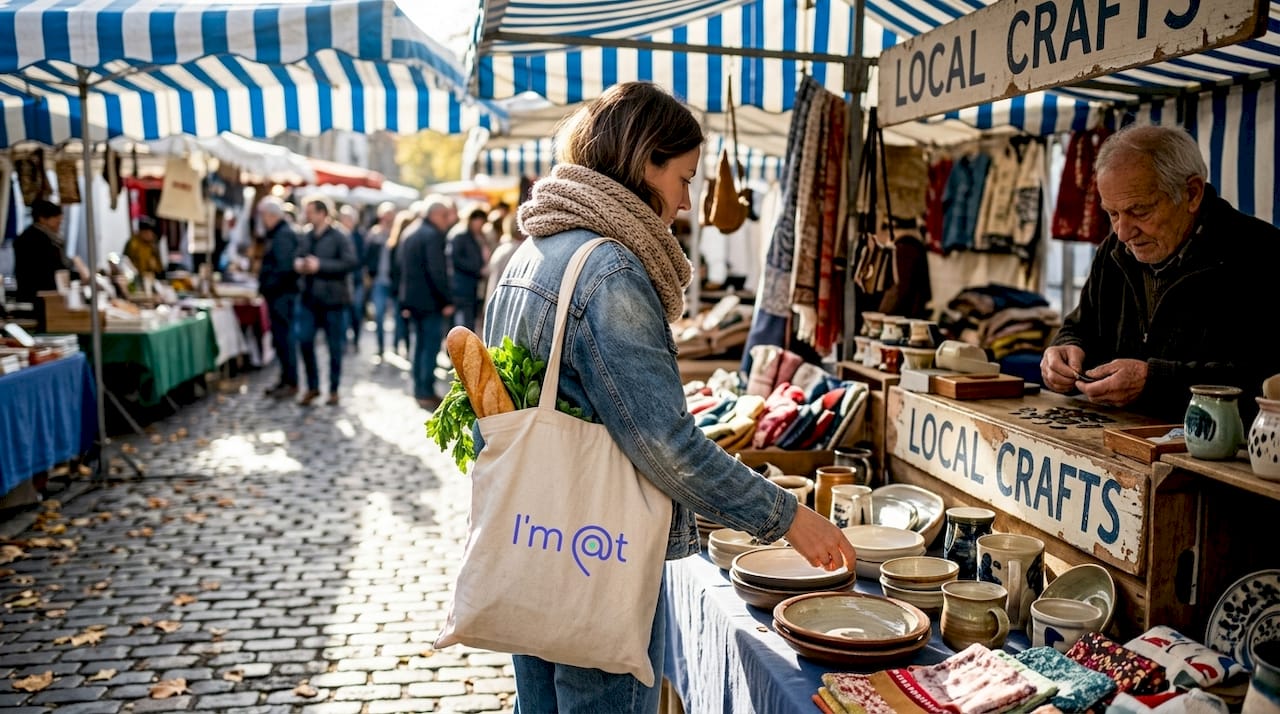 Traveler exploring local open-air market