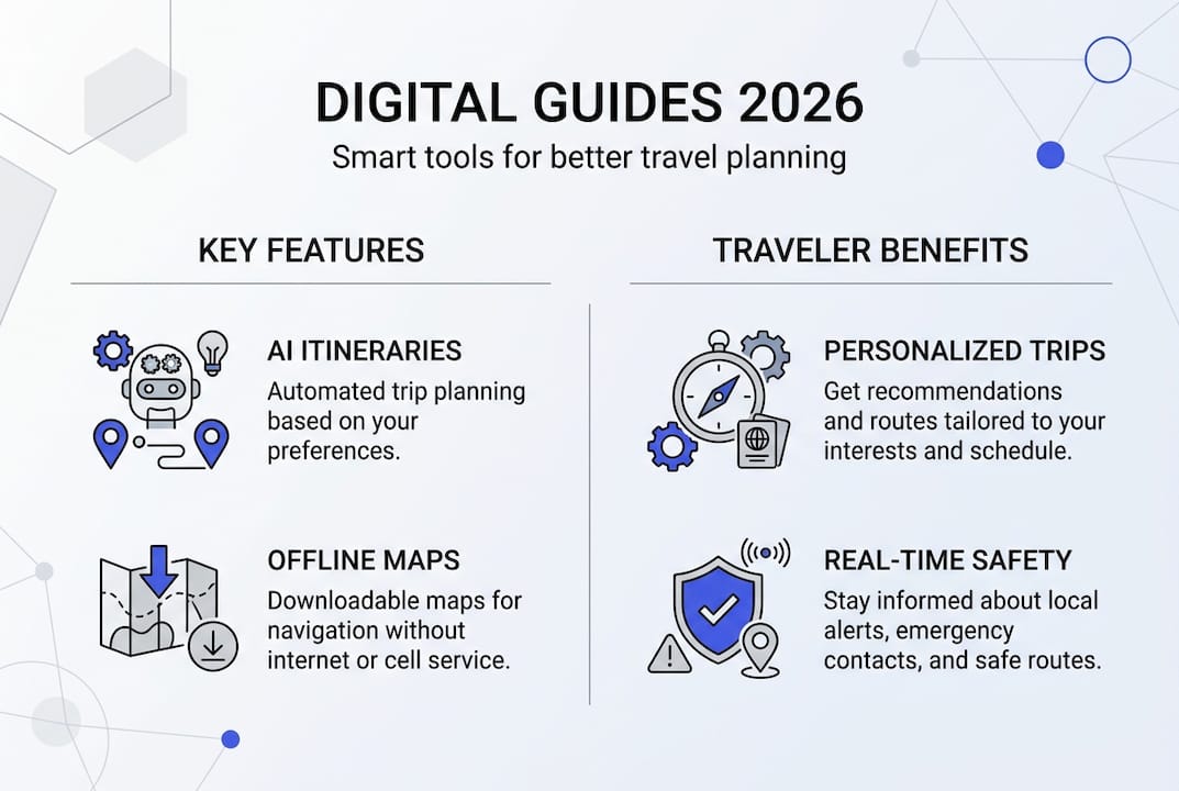Infographic digital travel guides features and benefits