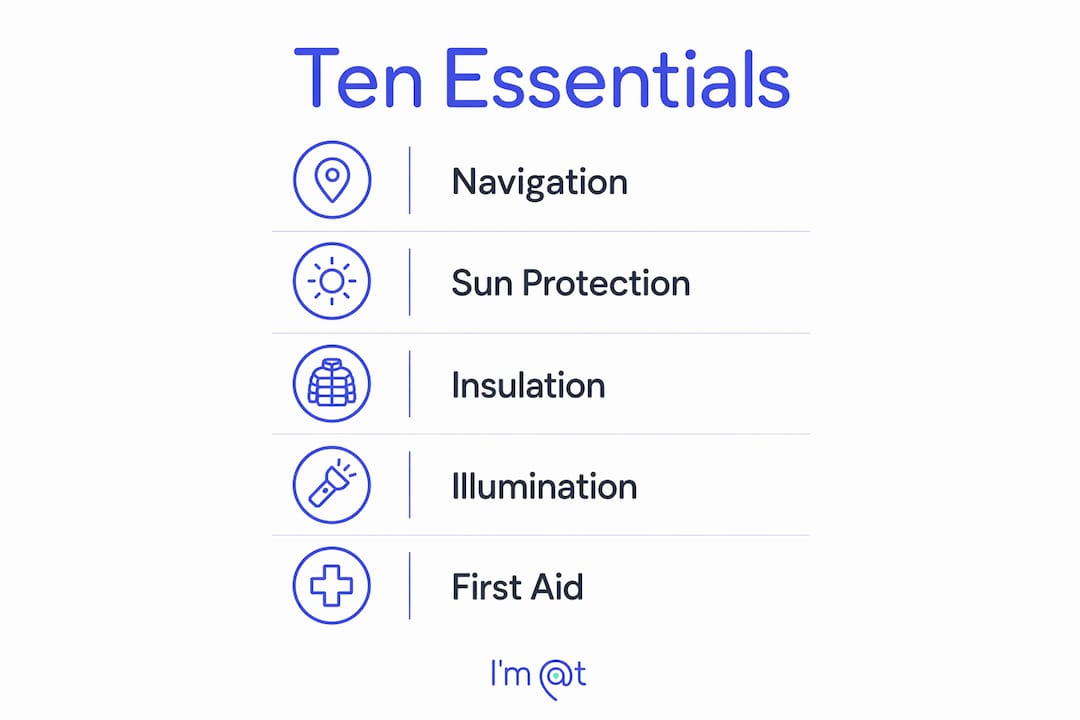 Infographic showing ten essentials for outdoor excursions