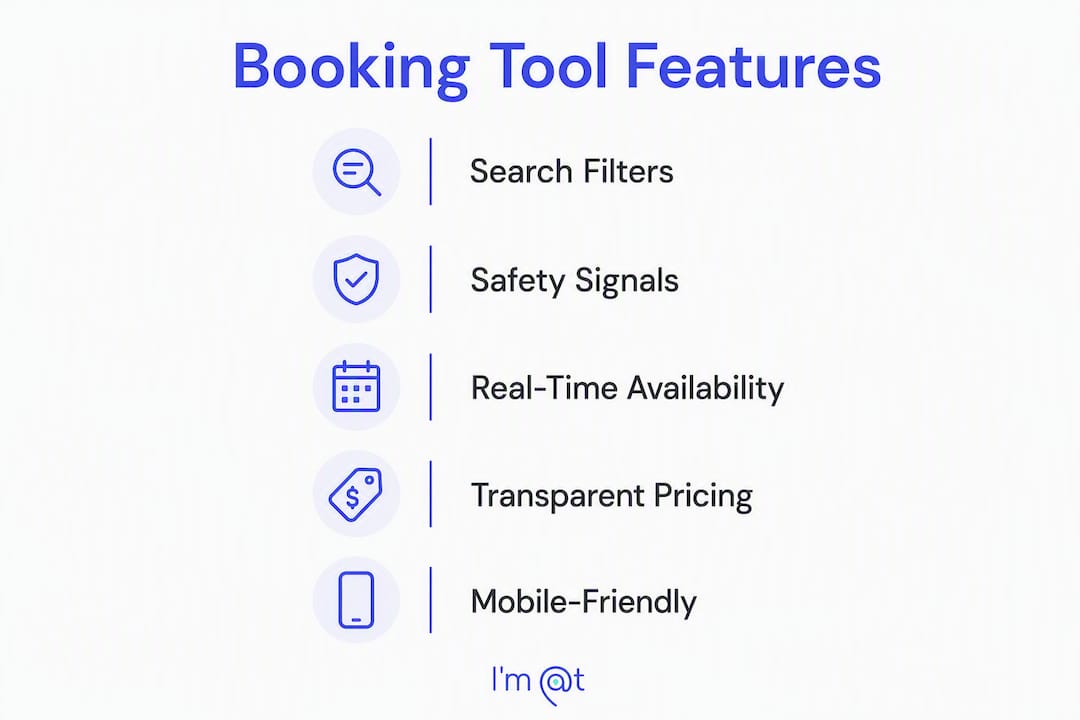 Infographic listing key booking tool features vertically