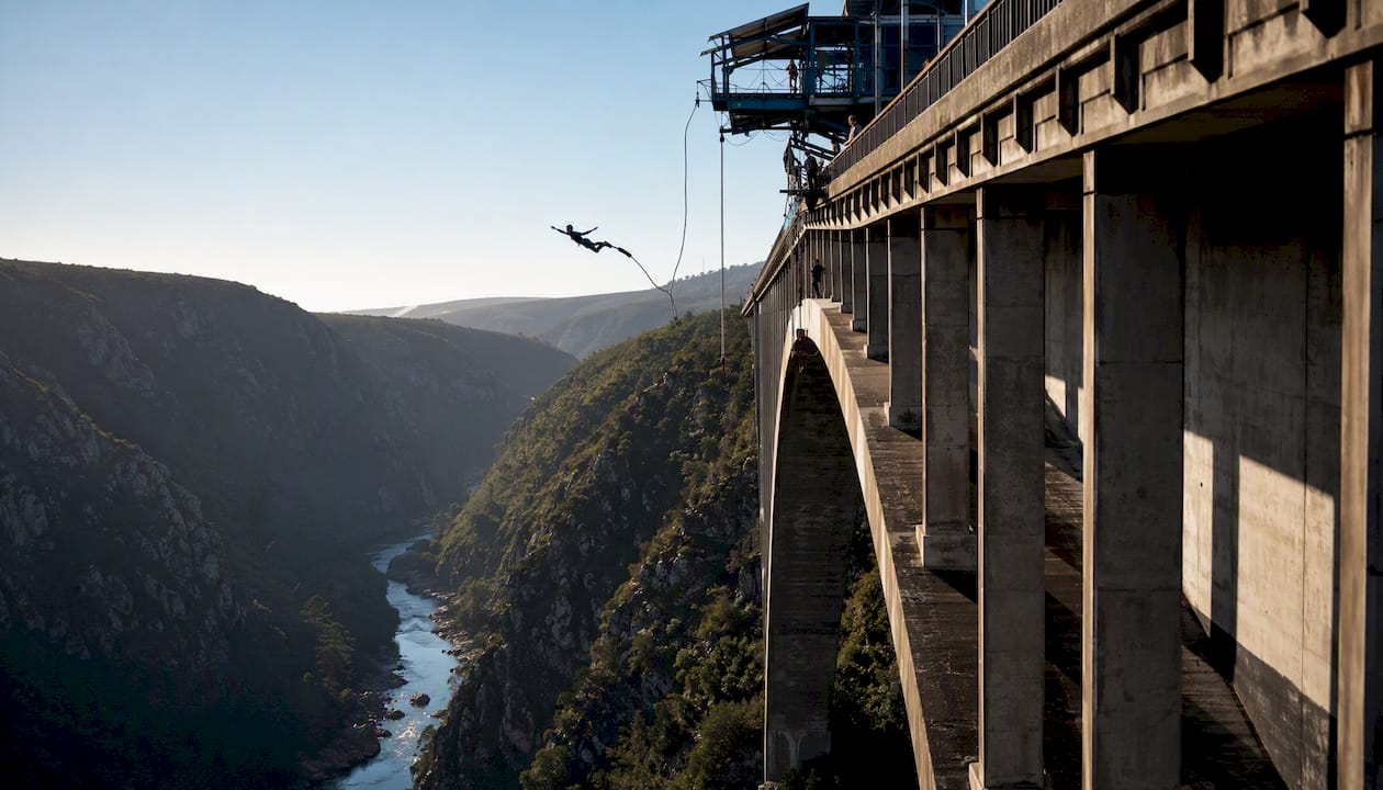 Bungy rope and jumper falling from Bloukrans Bridge