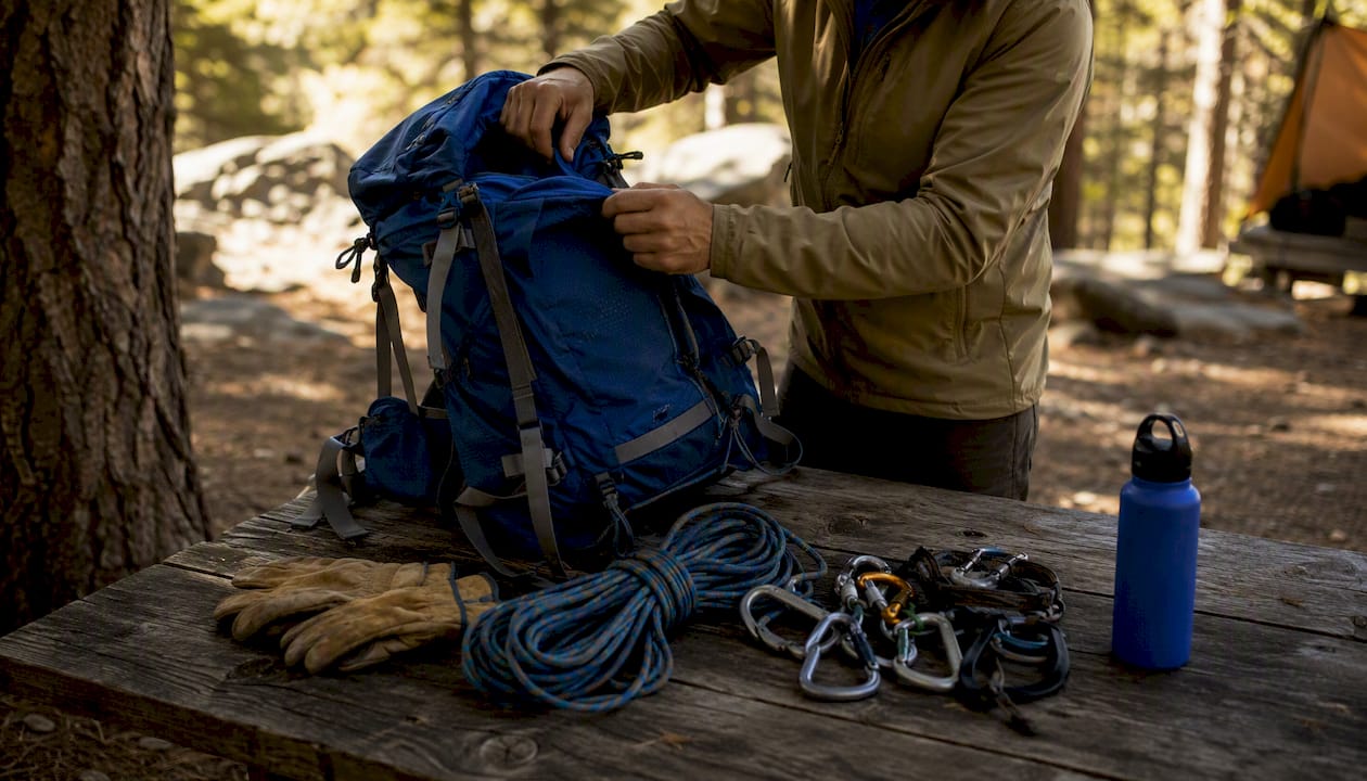 Packing adventure gear outdoors
