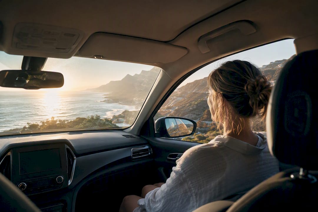 View from car interior of Cape Peninsula coast