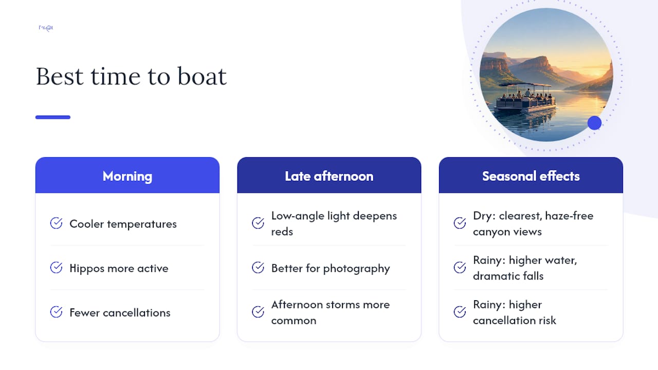 Blyde cruise timing and season comparison