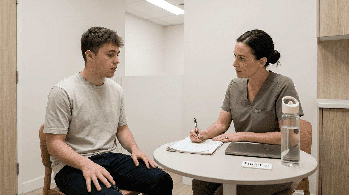 Practitioner and patient discuss aesthetic needs