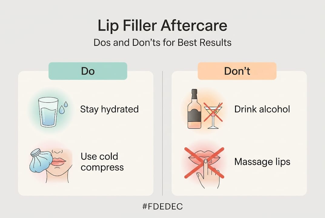 Infographic showing lip filler aftercare dos and don’ts