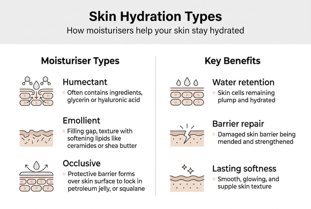 Infographic on moisturiser types and benefits