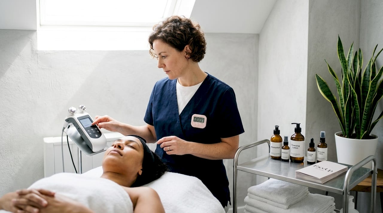Esthetician preparing skin tightening device