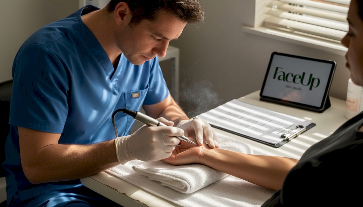 CryoPen treating skin tag on patient arm