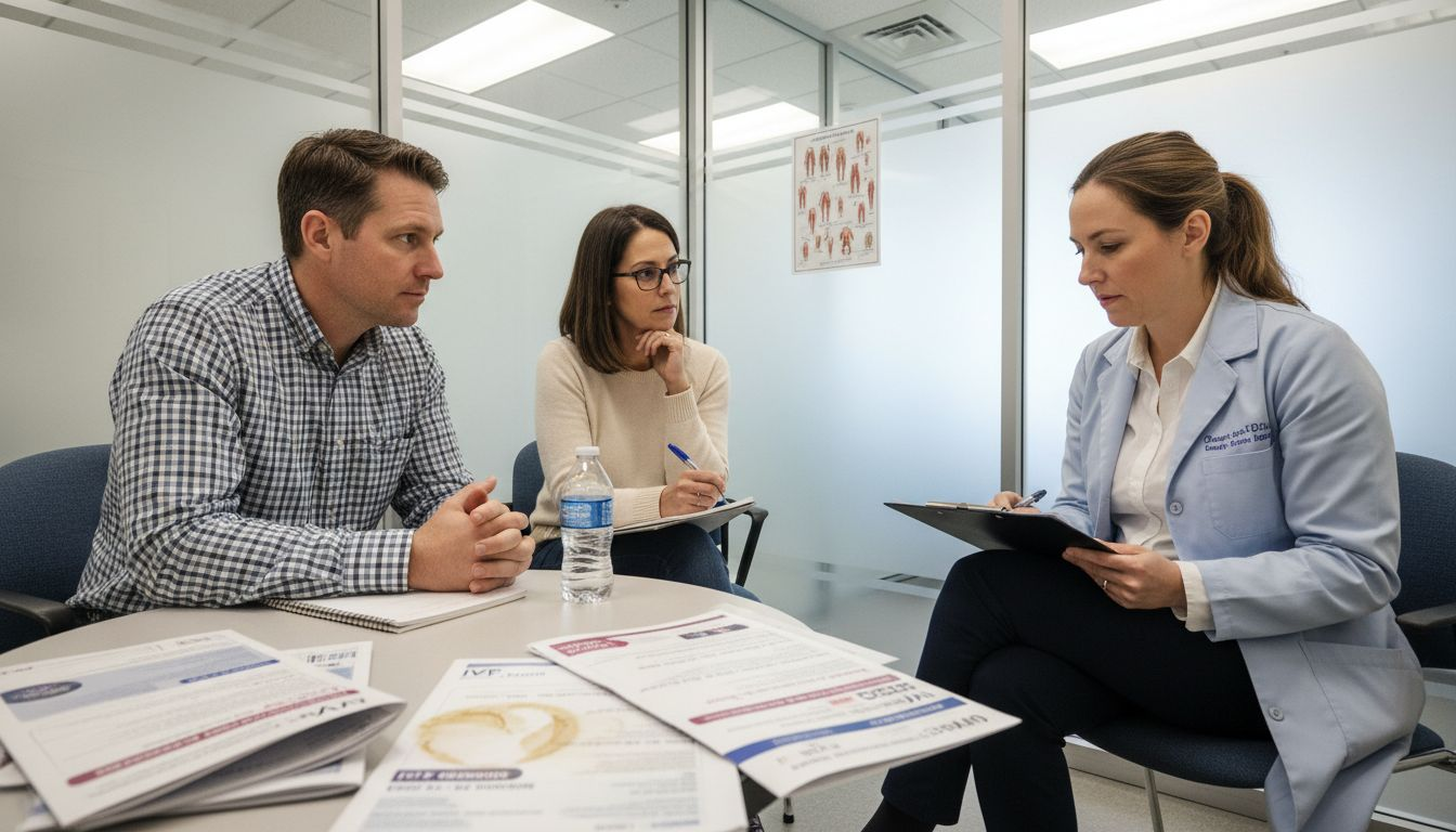 Couple meets genetic counselor in office
