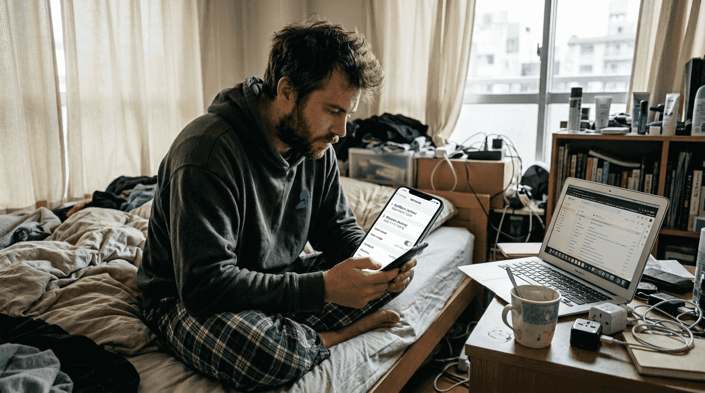 Remote worker managing dual SIM profiles