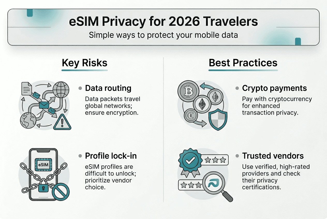 Infographic listing eSIM privacy risks and solutions