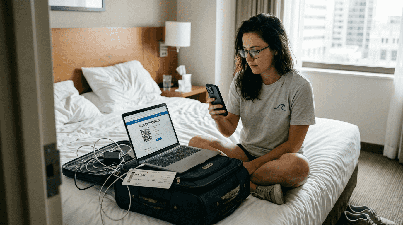 Traveler scanning eSIM QR code from email