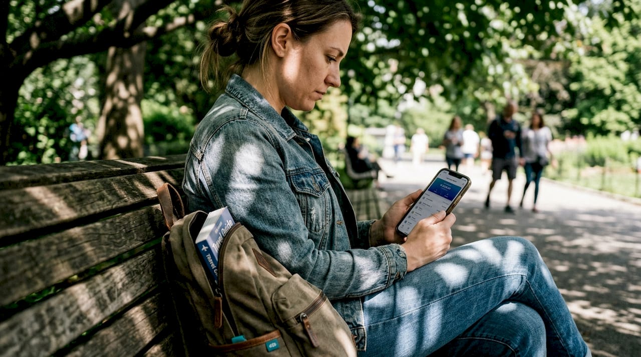 Woman privately using mobile crypto wallet