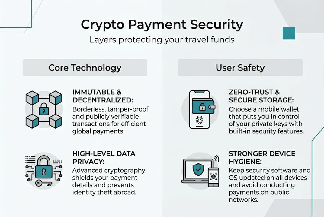 Infographic showing crypto payment security layers