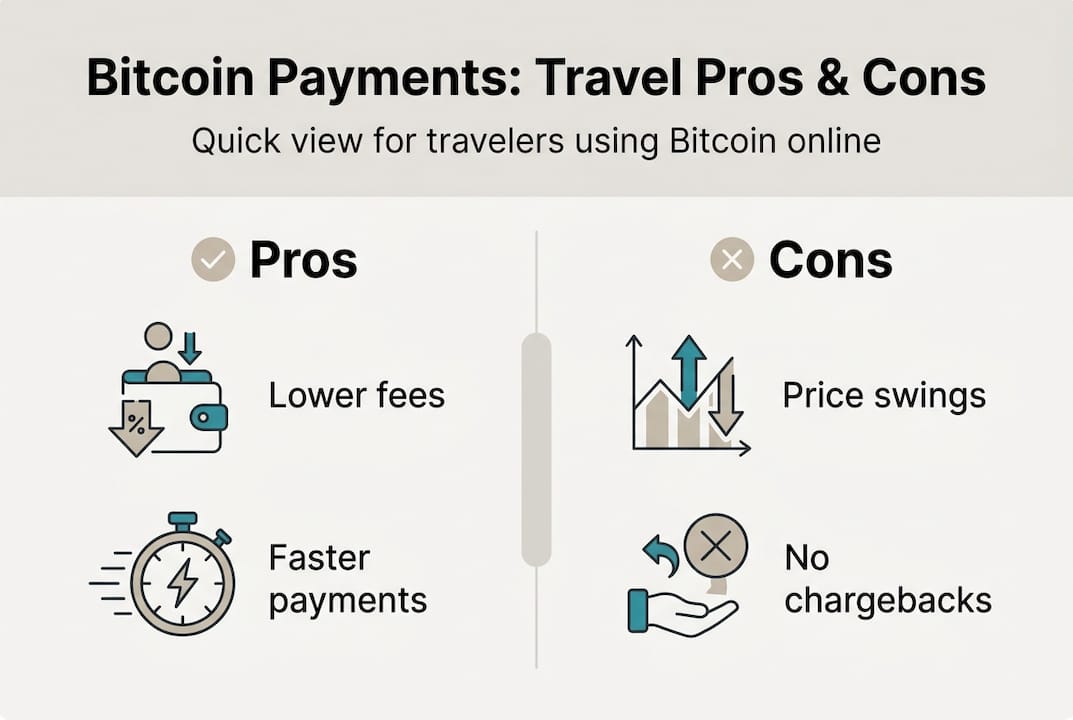 Infographic on Bitcoin travel pros and cons