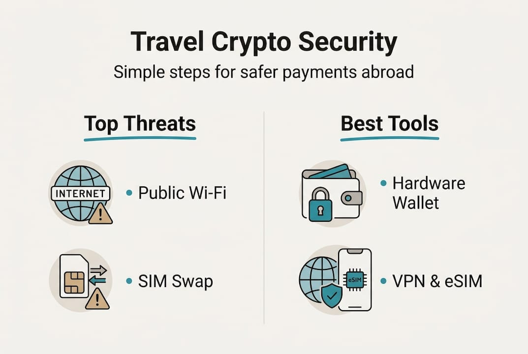 Infographic travel crypto security tools and threats