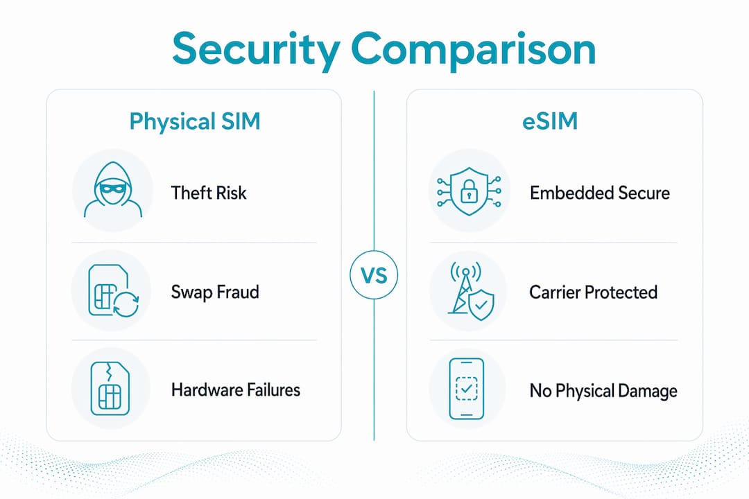 Infographic comparing physical SIM and eSIM security
