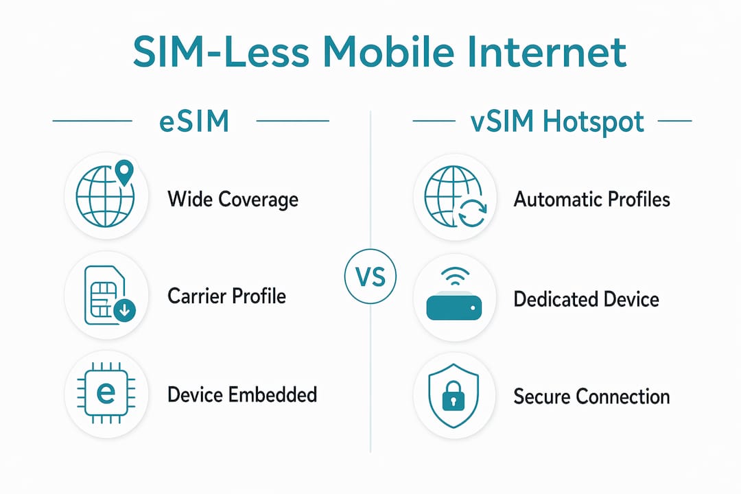 Infographic comparing eSIM and vSIM hotspot features