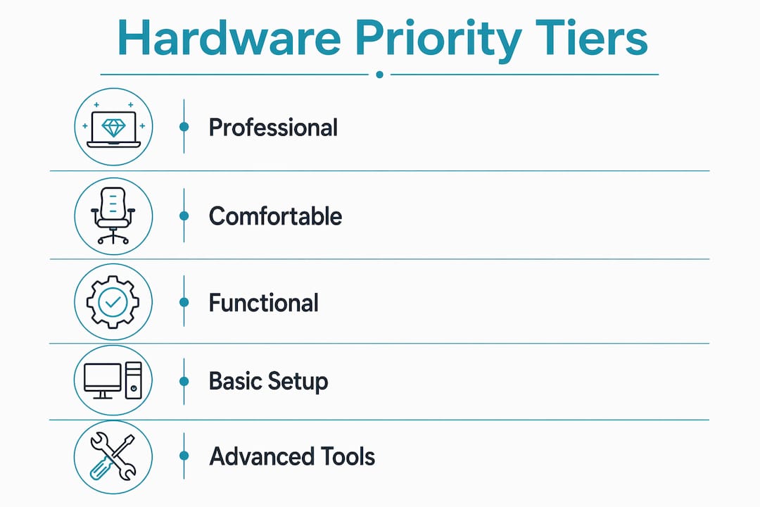 Infographic displaying hardware priority tiers for remote work