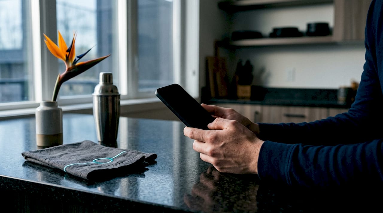 Hands holding smartphone on desk