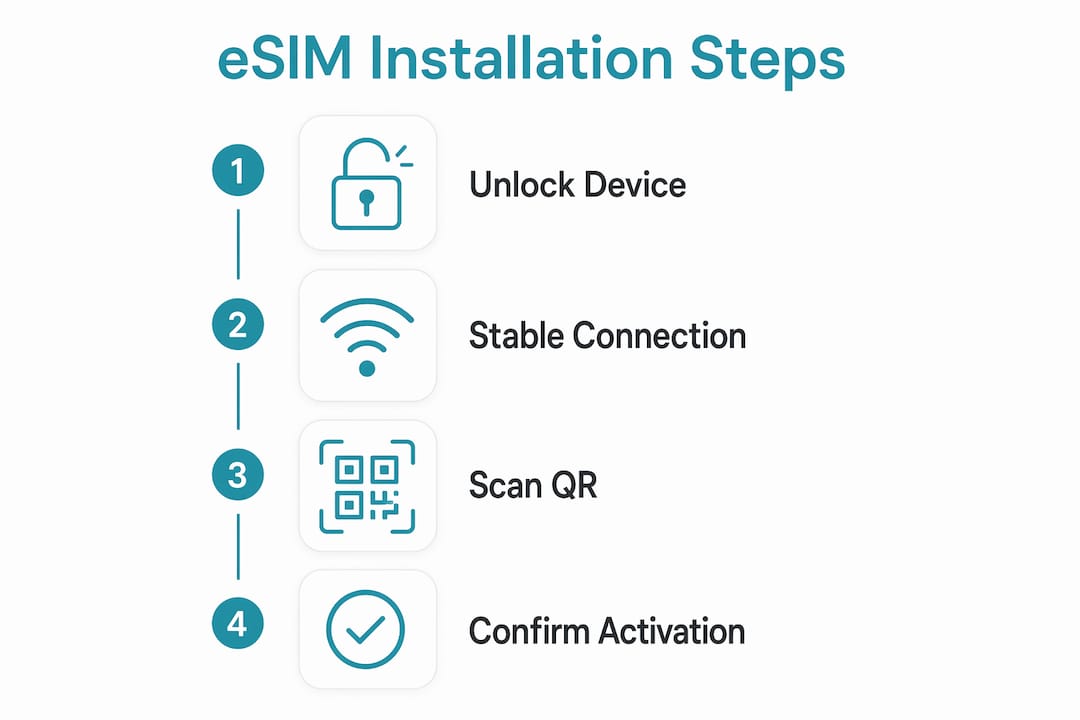 Infographic showing eSIM installation step-by-step