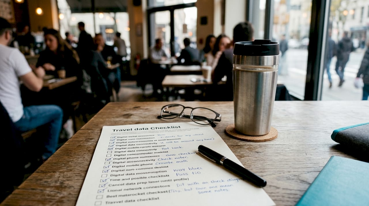 Overhead travel checklist with notes