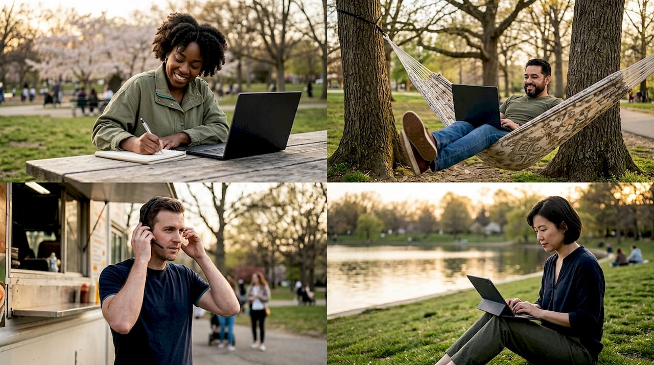 Diverse remote team members collaborating from home