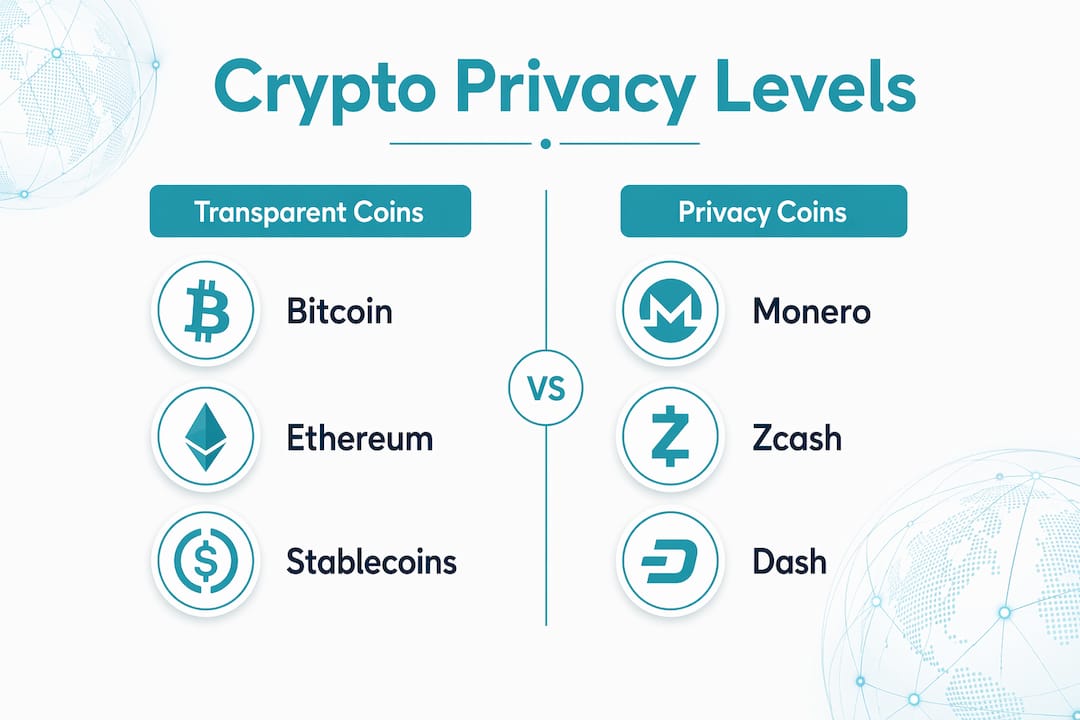 Infographic comparing privacy levels of cryptocurrencies