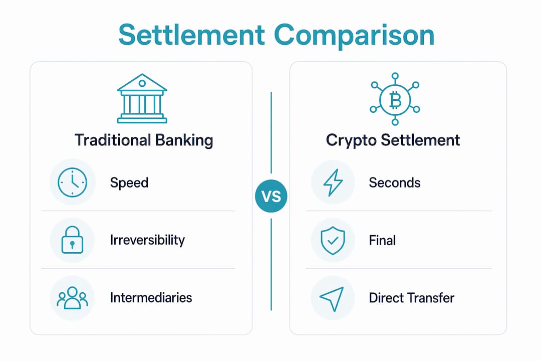 Infographic comparing crypto and traditional settlement