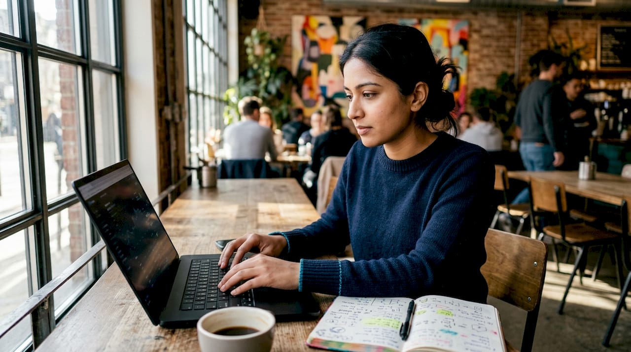 Woman using laptop for crypto payment