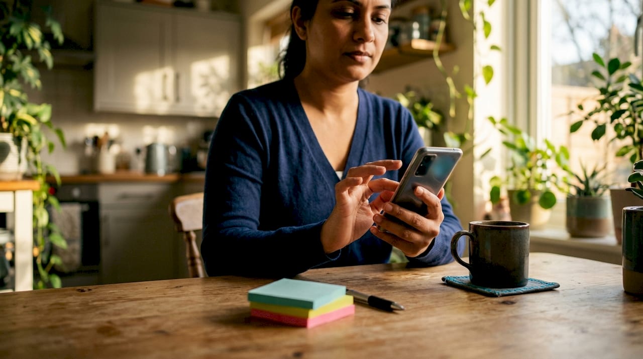 Woman setting up smartphone two-factor authentication