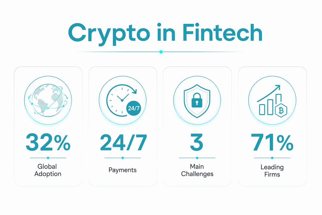 Infographic showing crypto fintech key stats and challenges