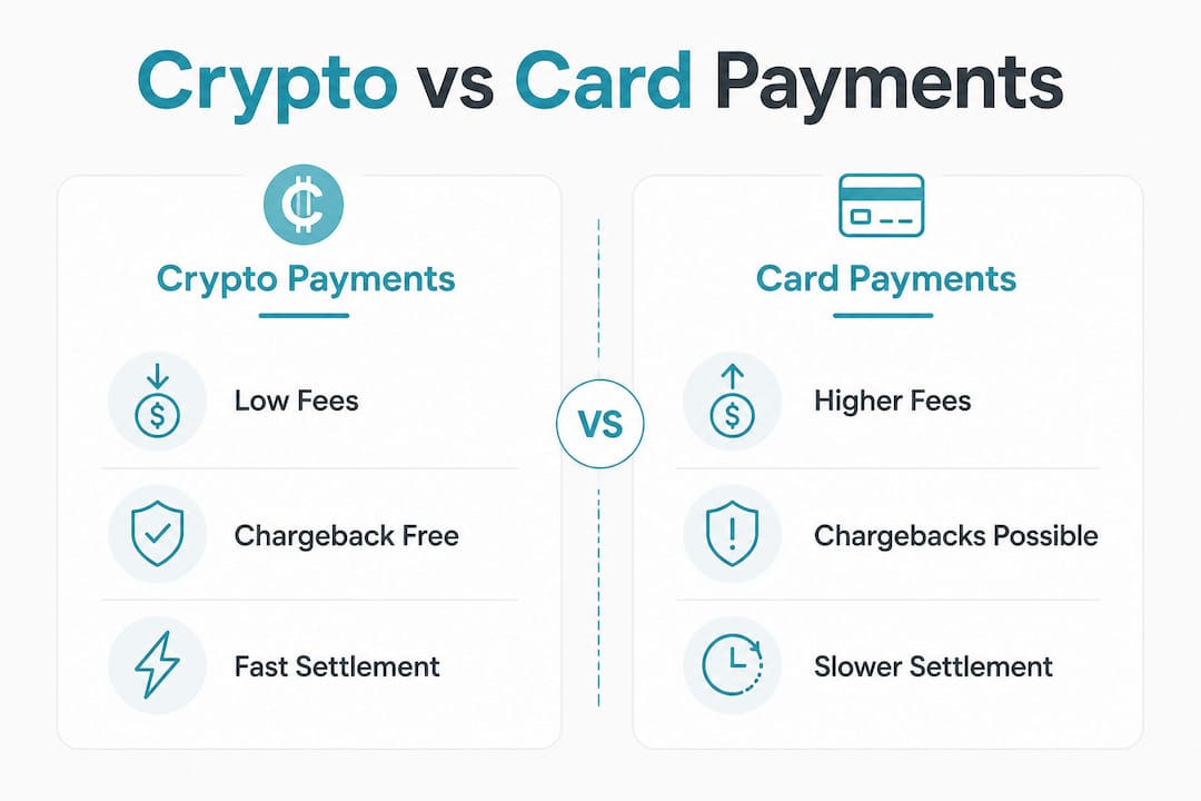 Infographic comparing crypto and card payment features