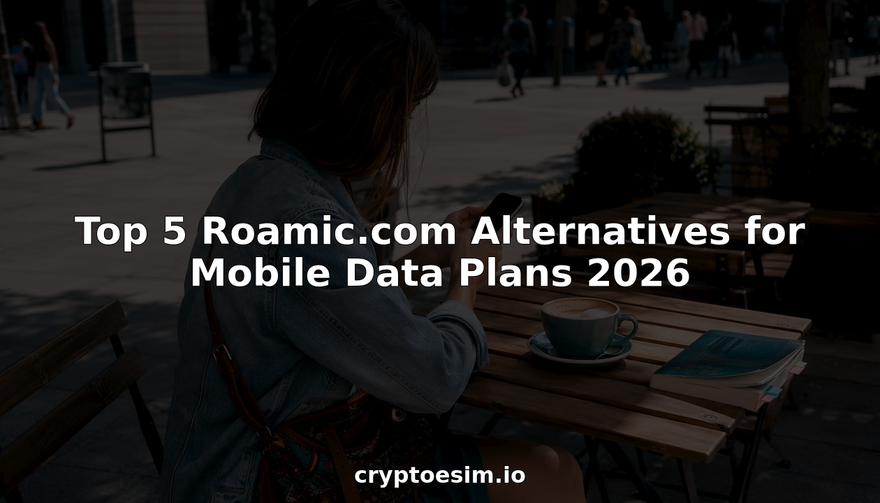 Traveler comparing mobile data plans on smartphone at cafe