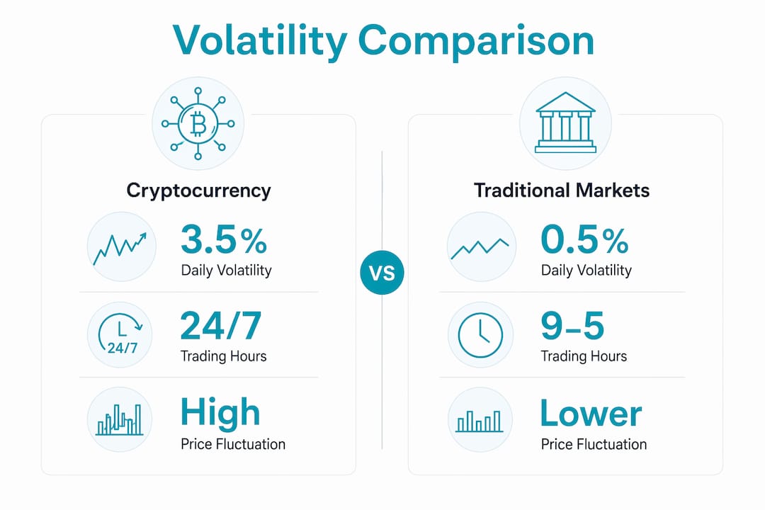 Infographic comparing crypto and traditional market volatility